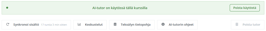 Ai-tutorin asetukset / toiminnot