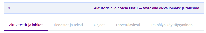 AI-tutorin asetukset / välilehdet