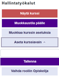 Aseta kurssiavain Hallintatyökalut-lohkossa.