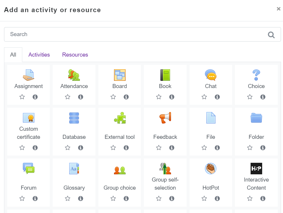 Select an activity or resource
