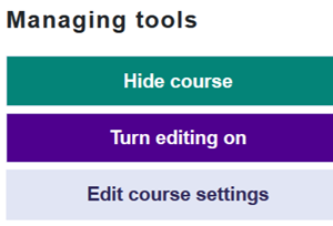 Hide course button in Managing tools block.