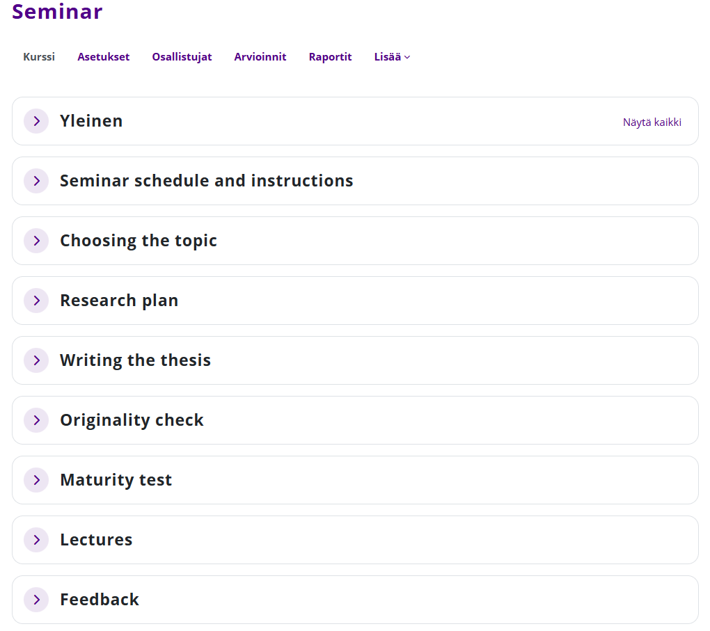 Seminar course template preview.