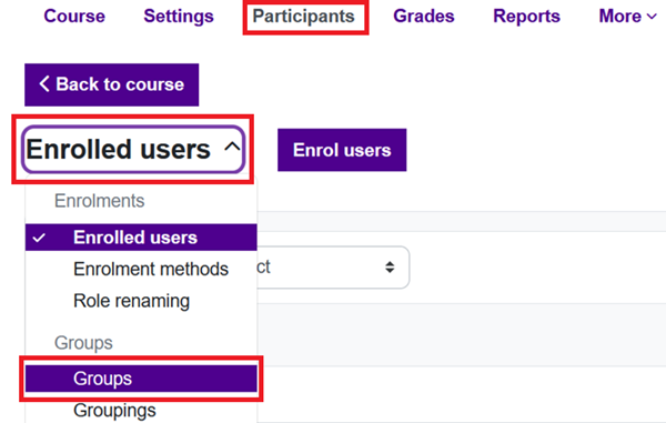Create groups on the Participants tab.
