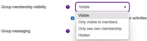 The visibility setting of groups and their members.