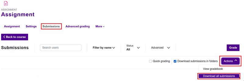 Download submissions from an assignment.