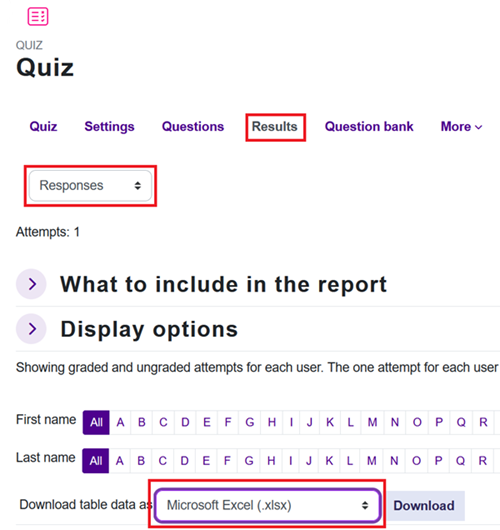Download results from a quiz.