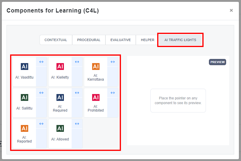 Select AI traffic lights -tab and choose the AI traffic light to insert. 