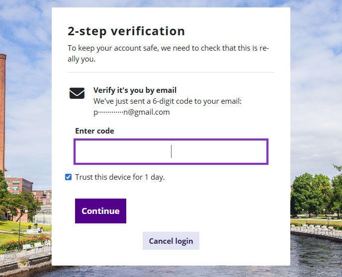 Moodle MFA view where Moodle asks you to confirm the login using a code sent by email.