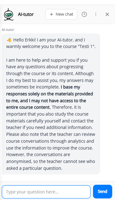 Ai-tutor chat window
